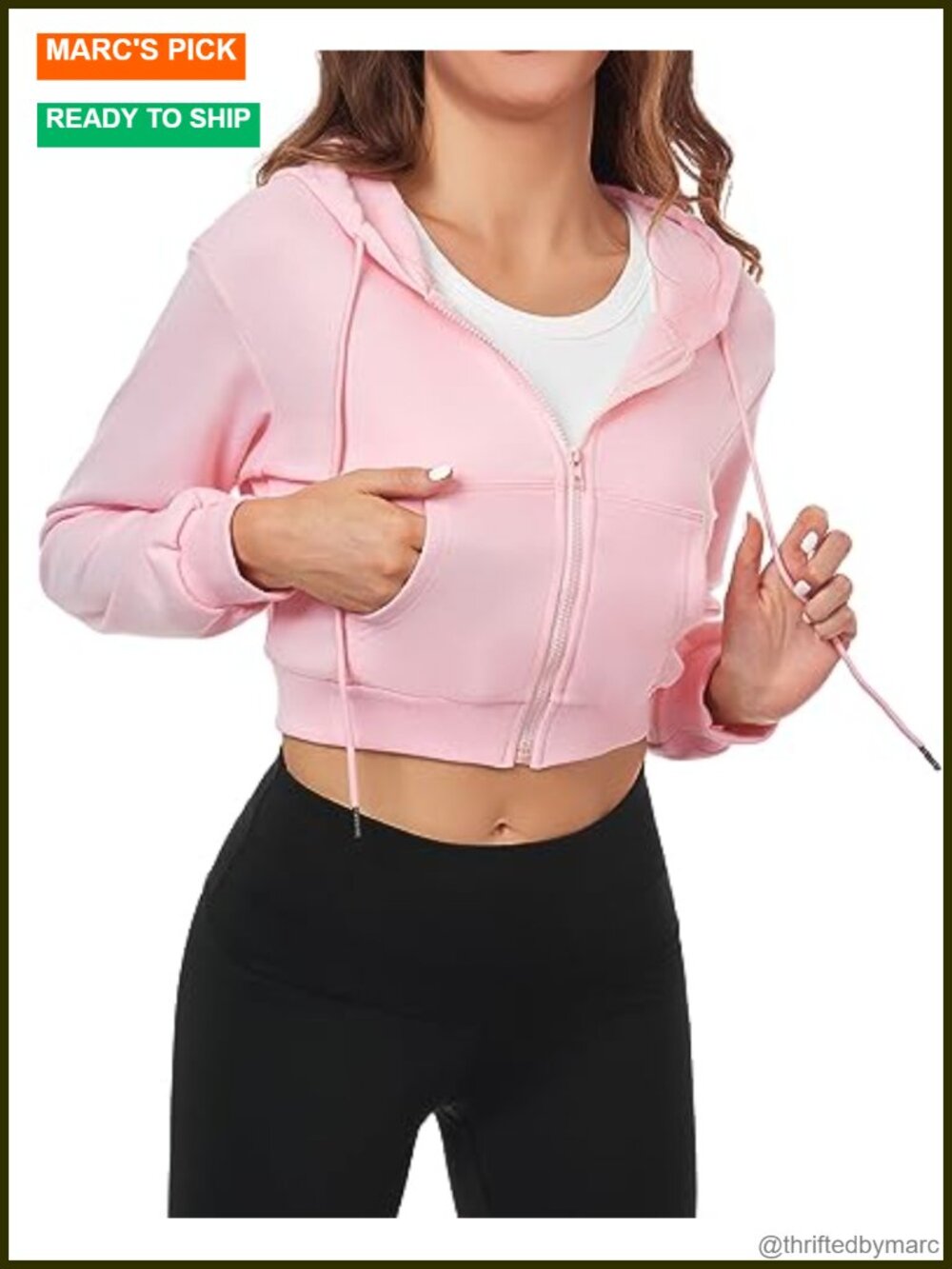Women's Cropped Zip Up Hoodie Lightweight Casual Gym Fitness Athletic Long